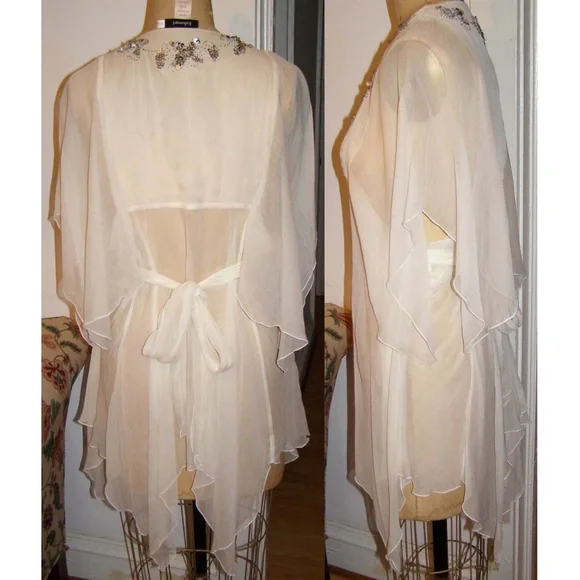New LULUMARI Silk Ivory Flowy Sequin Top M/L 8-10 - Picture 5 of 7